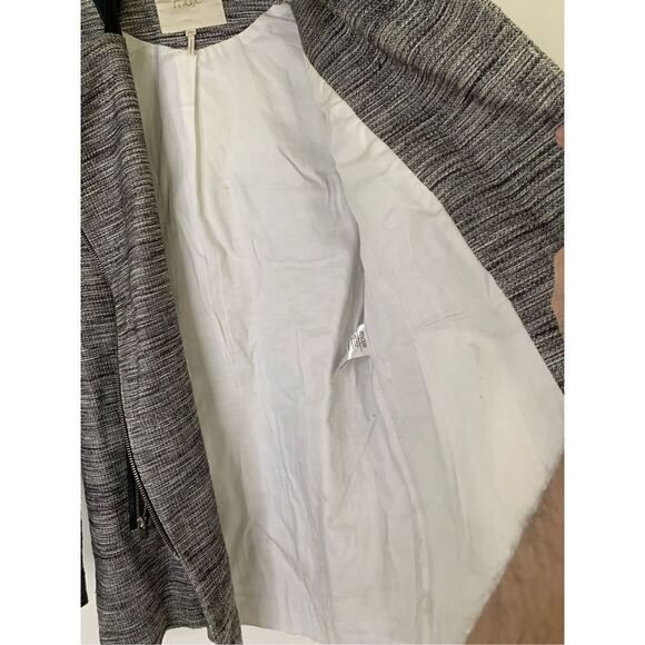 Maje Long Gray Cotton Linen Stretch Asymmetric Zip Coat women’s size 36 Small - Picture 7 of 11